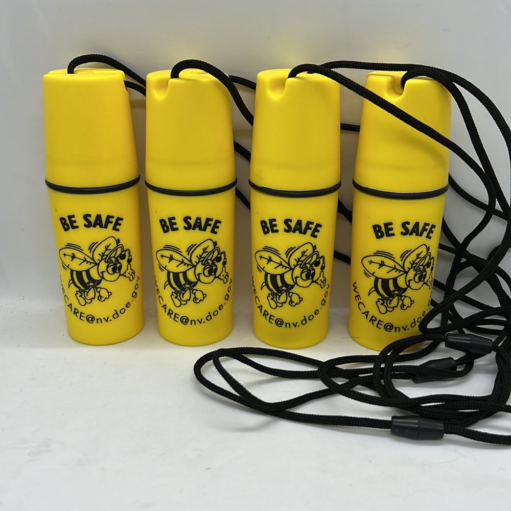 Lot of 4 Beach Pool Safe Twist Cap Cylinder Plastic Container w/ Nylon Lanyard